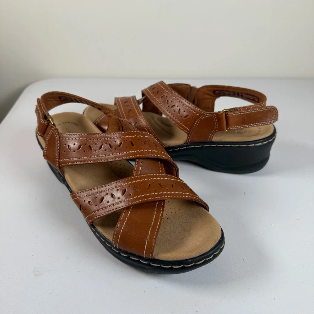 Clarks Collection Lexy Pearl Strappy Sandals 8 Brown Leather Comfort Slingback